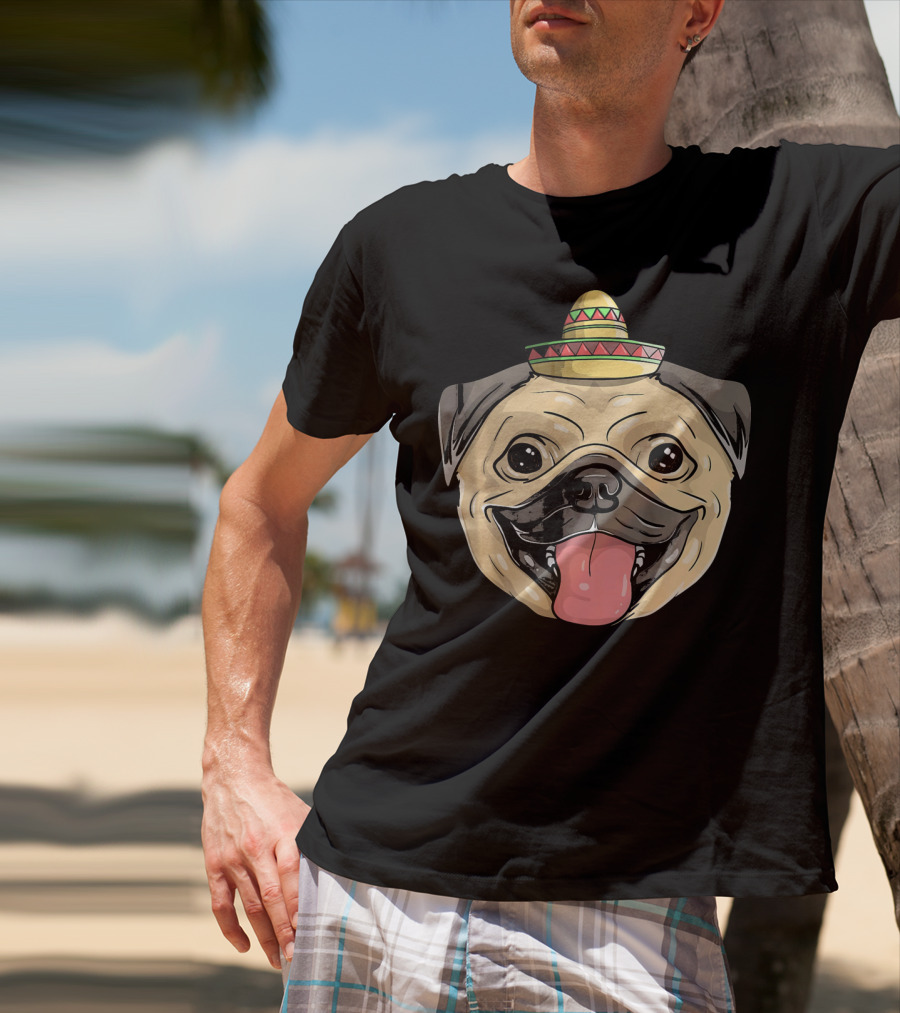 Fiesta Pug Dog Sombrero Cinco De Mayo T-Shirt