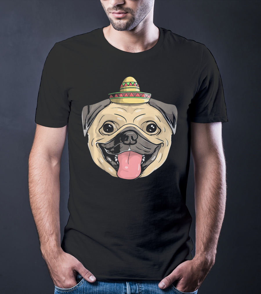Fiesta Pug Dog Sombrero Cinco De Mayo T-Shirt