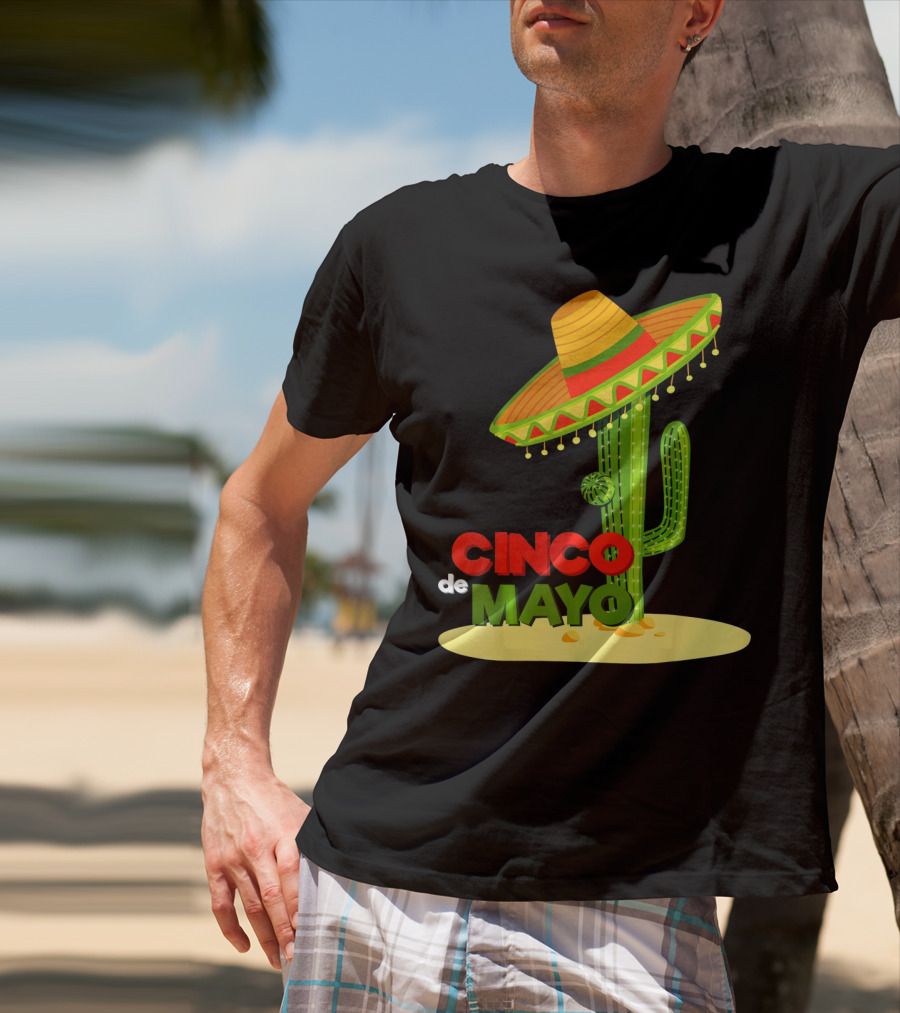 Fiesta Cinco De Mayo Cactus With Sombrero T-Shirt