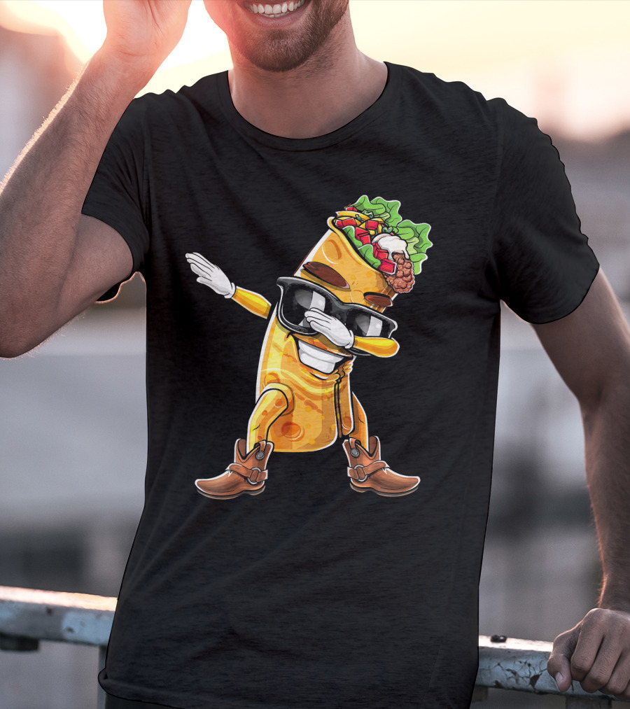 Dabbing Burrito With Cowboy Boots Cinco De Mayo Party T-Shirt