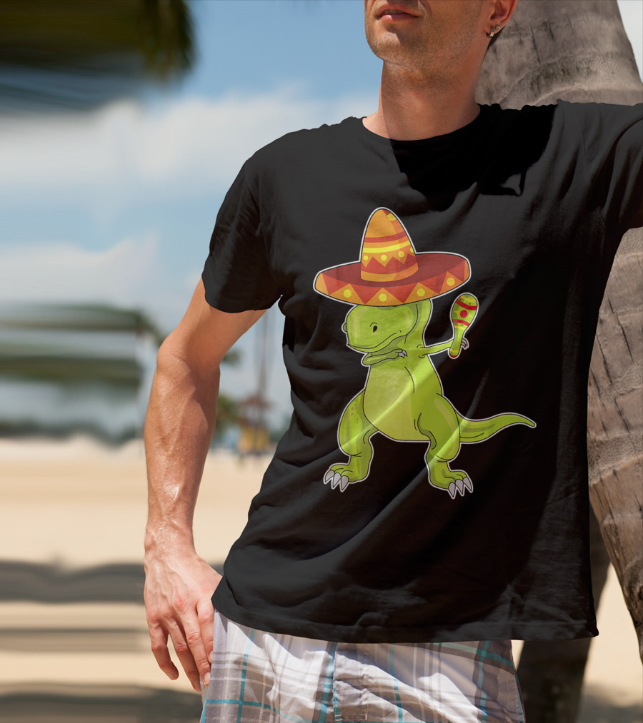 Cinco De Mayo Dinosaur Funny Mexican Sombrero Maracas T-Shirt