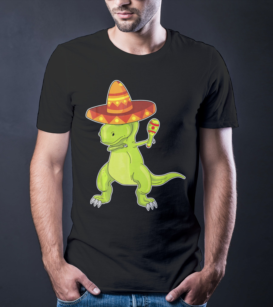 Cinco De Mayo Dinosaur Funny Mexican Sombrero Maracas T-Shirt