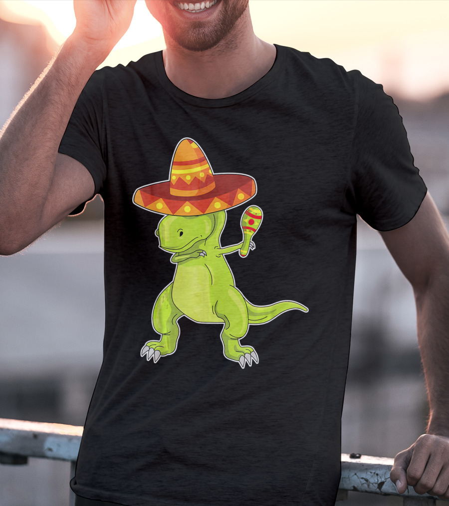 Cinco De Mayo Dinosaur Funny Mexican Sombrero Maracas T-Shirt