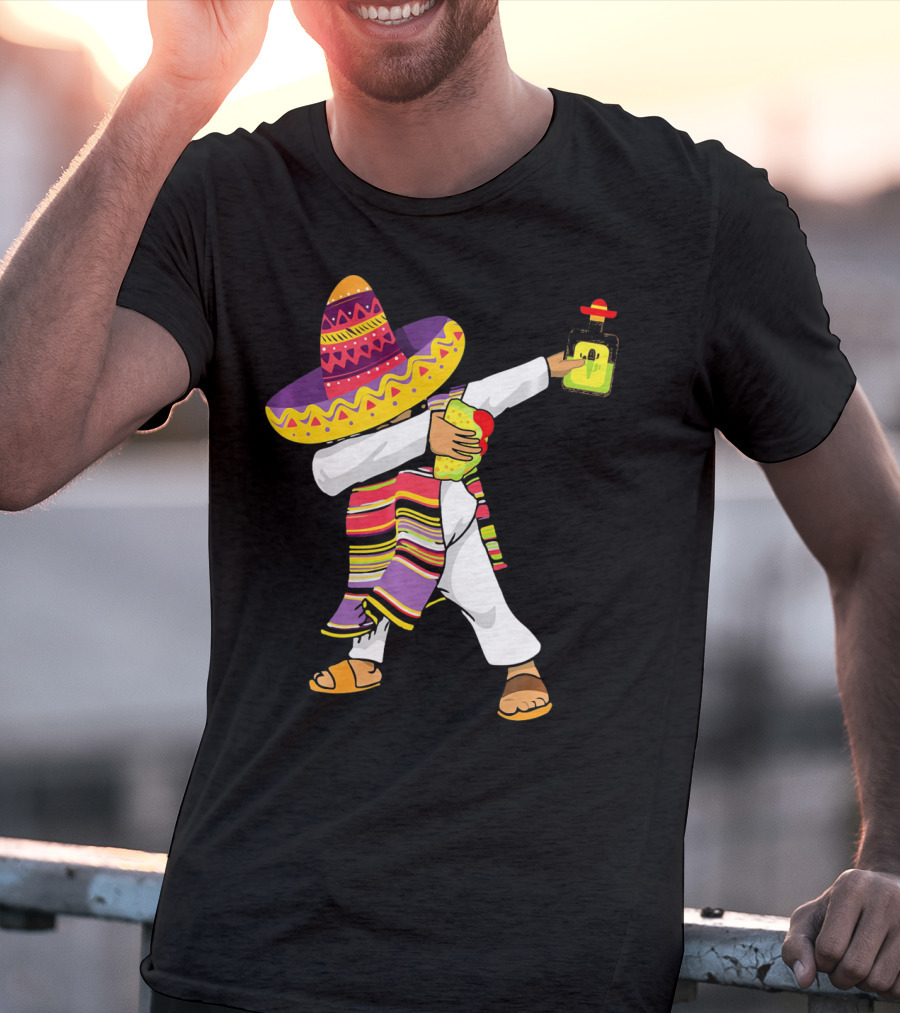 Mexican Poncho Dabbing Sombrero Cinco De Mayo Tequila T-Shirt