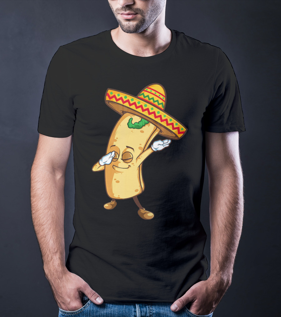 Funny Dabbing Burrito Mexican Cinco De Mayo Sombrero Cartoon T-Shirt