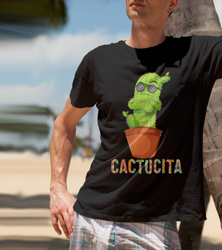 Mamacita Cactus Cactucita Cinco De Mayo Cactus With Sunglasses In Pot T-Shirt