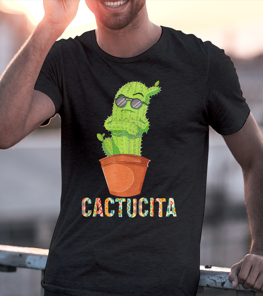 Mamacita Cactus Cactucita Cinco De Mayo Cactus With Sunglasses In Pot T-Shirt