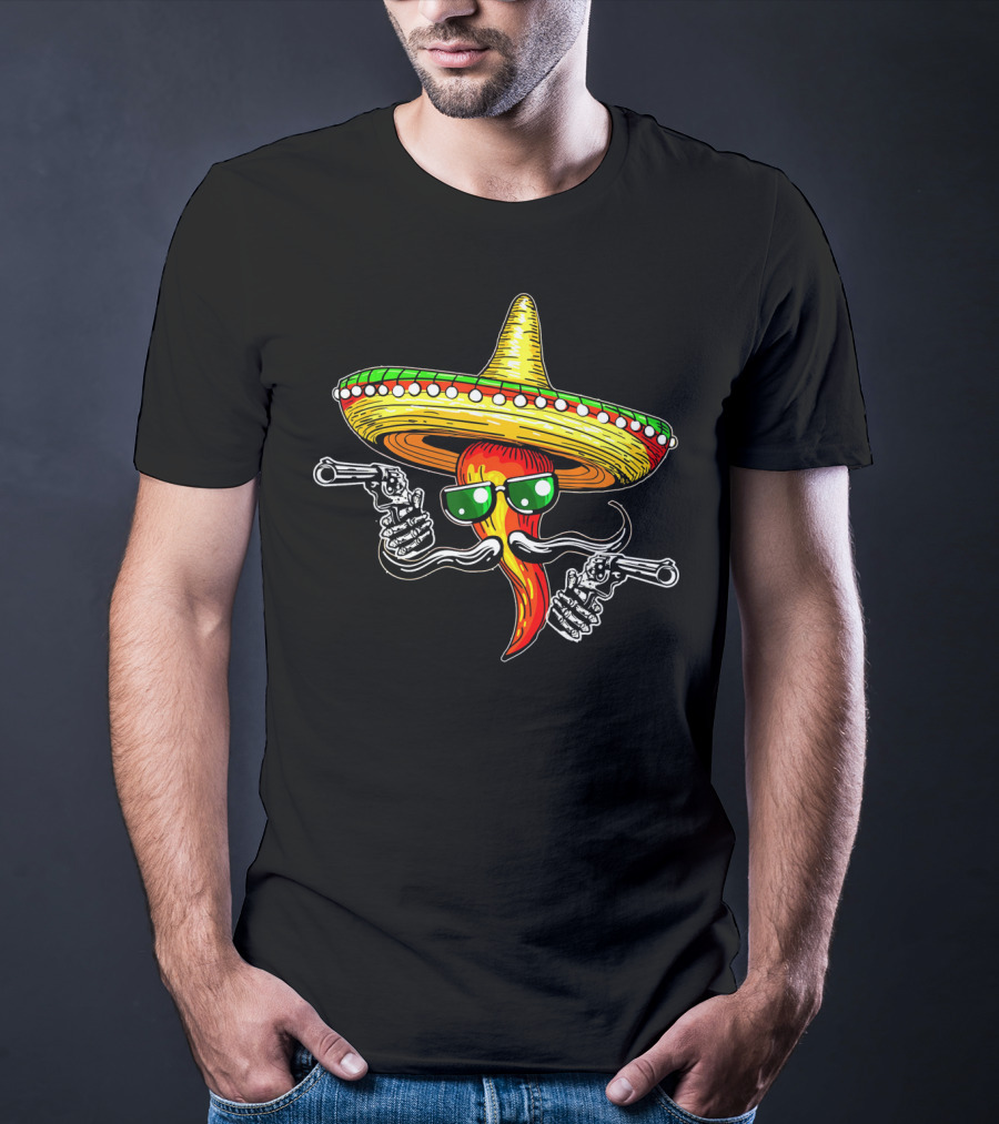 Sombrero Chili Gunslinger Cinco De Mayo Drinko Fiesta T-Shirt