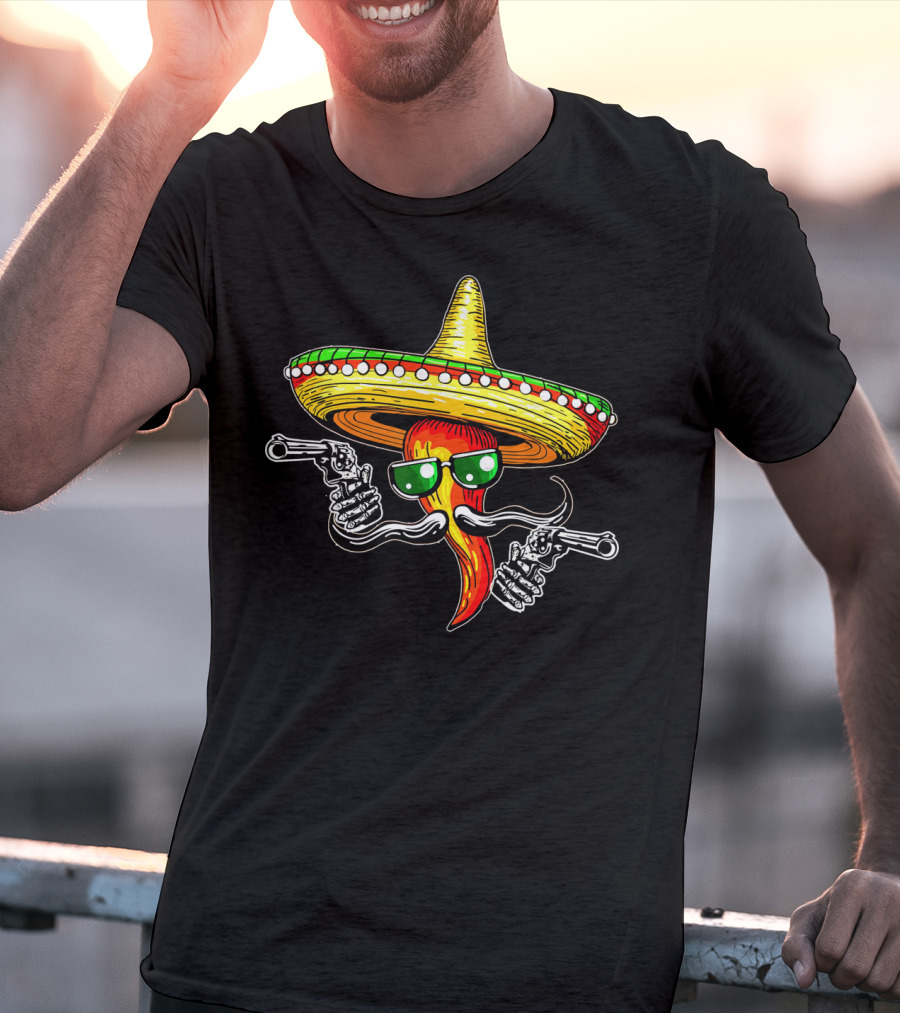 Sombrero Chili Gunslinger Cinco De Mayo Drinko Fiesta T-Shirt