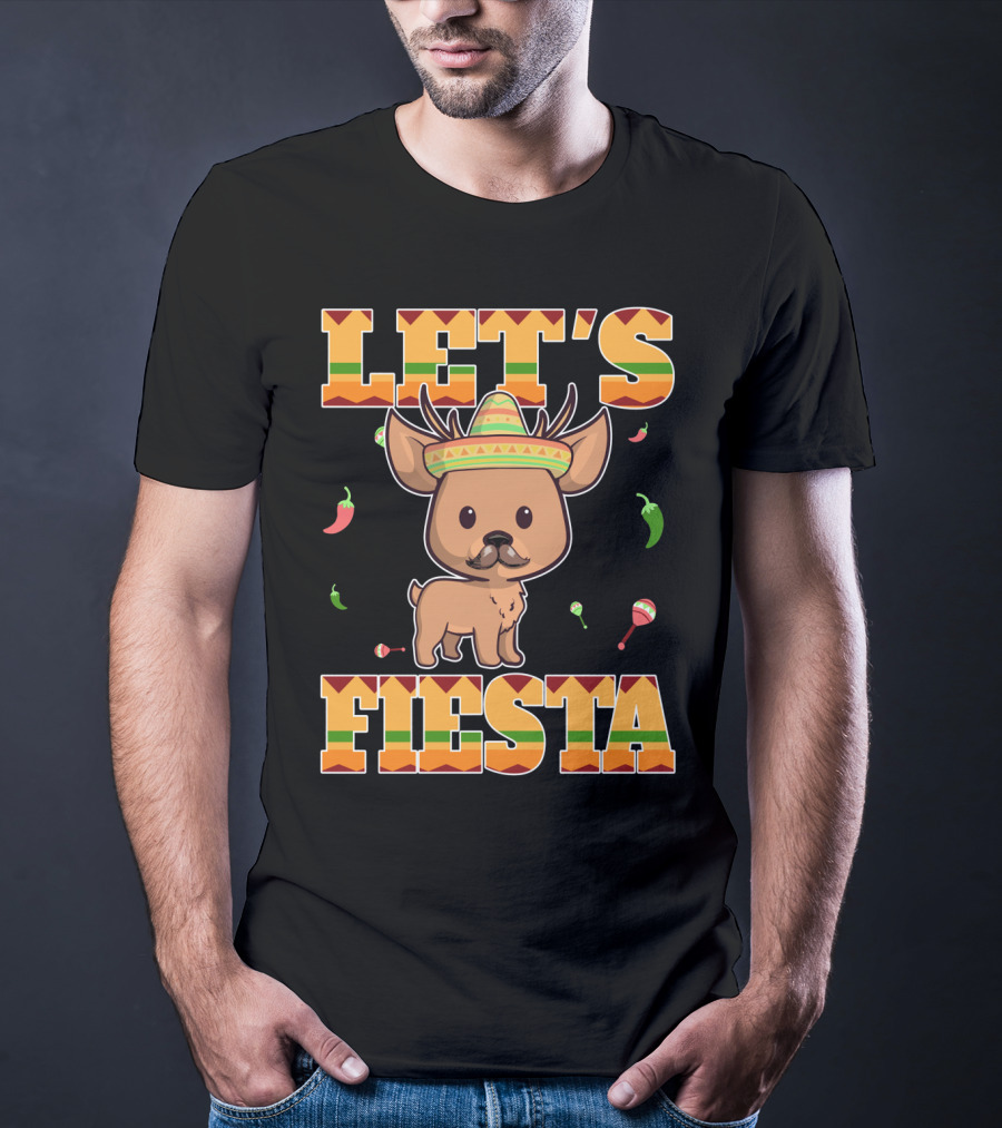Let's Fiesta Deer Cinco De Mayo Mexican Sombrero Peppers Maracas T-Shirt