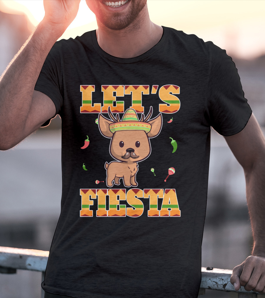 Let's Fiesta Deer Cinco De Mayo Mexican Sombrero Peppers Maracas T-Shirt