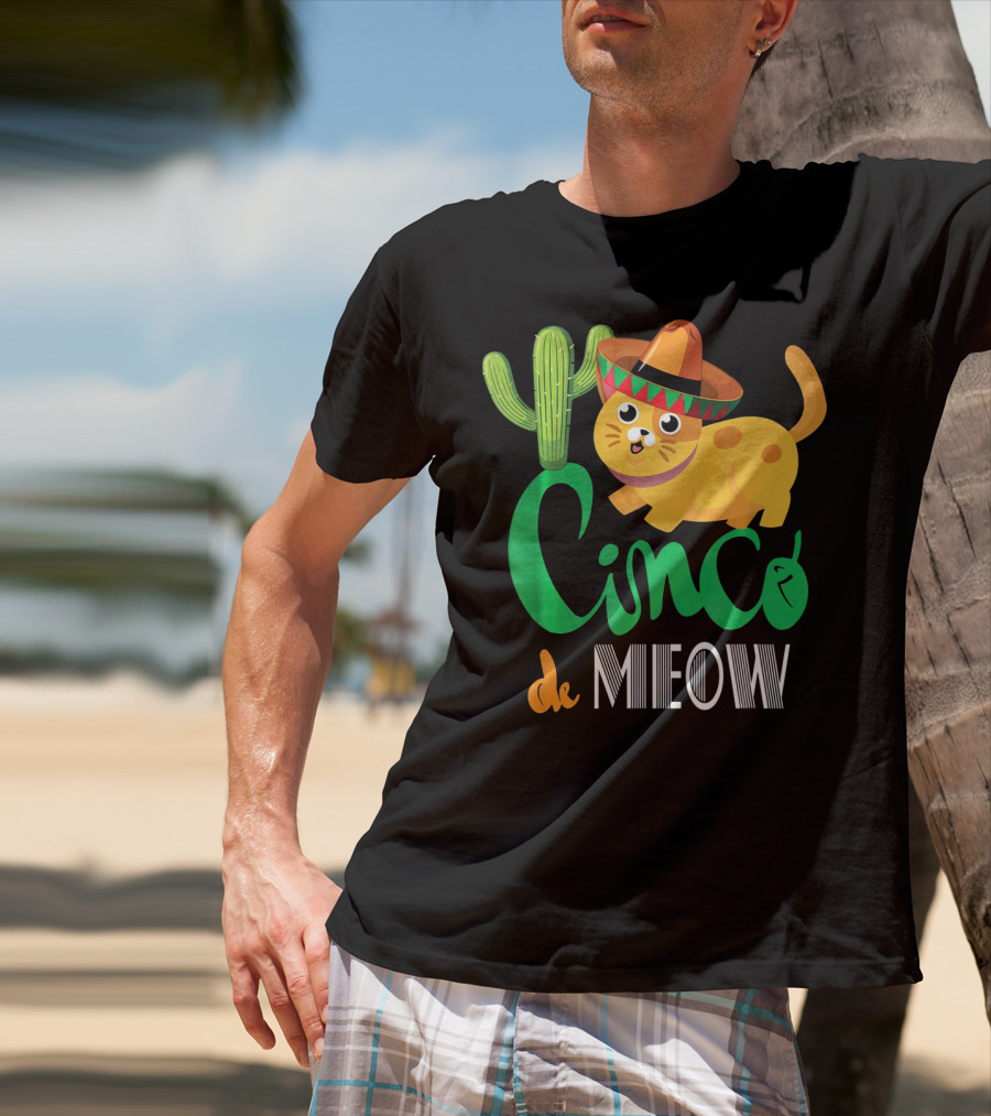 Cinco De Meow Cat Cactus Sombrero Mexico Cinco De Mayo T-Shirt