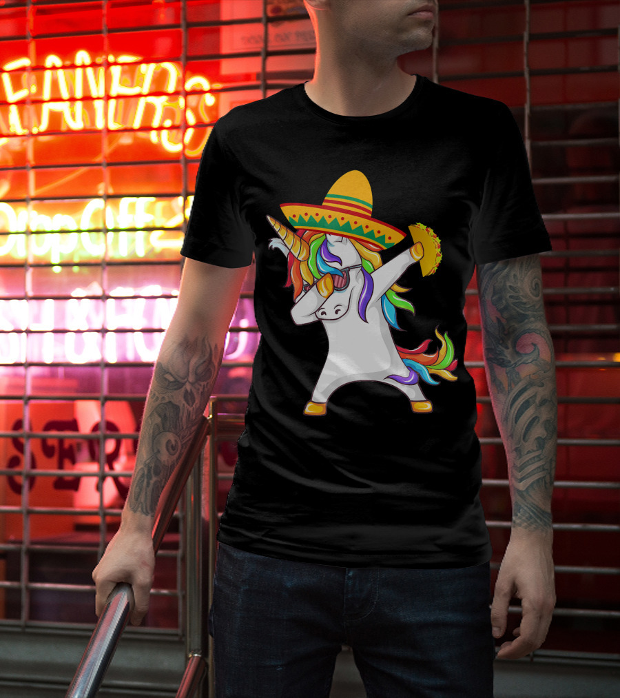 Unicorn Taco Sombrero Dab Funny Alpaca Mexican Cinco De Mayo T-Shirt