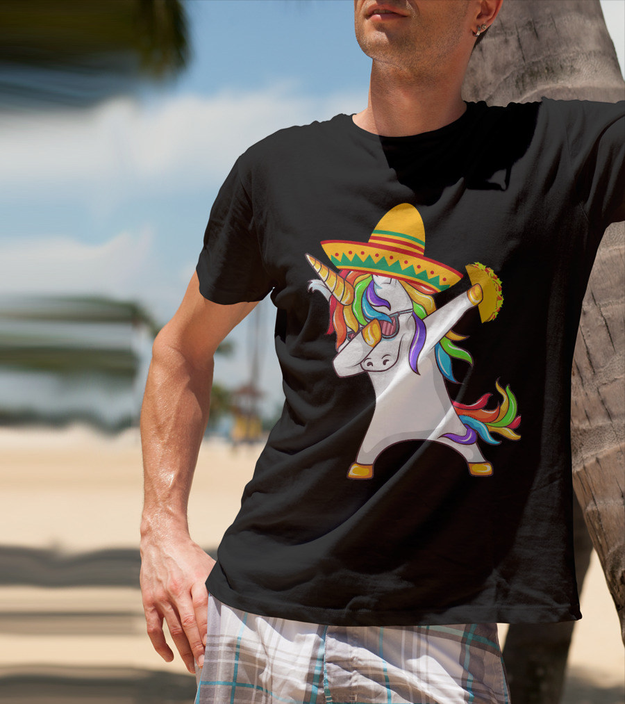 Unicorn Taco Sombrero Dab Funny Alpaca Mexican Cinco De Mayo T-Shirt