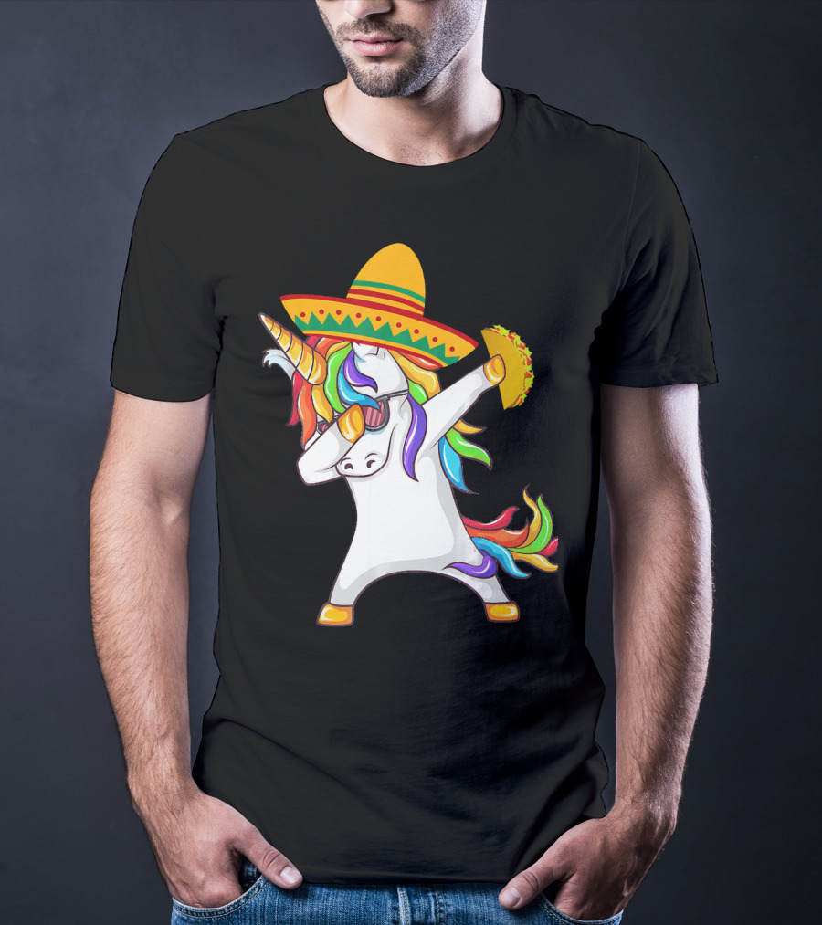 Unicorn Taco Sombrero Dab Funny Alpaca Mexican Cinco De Mayo T-Shirt