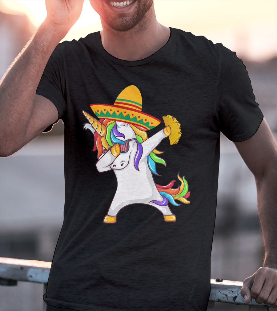 Unicorn Taco Sombrero Dab Funny Alpaca Mexican Cinco De Mayo T-Shirt