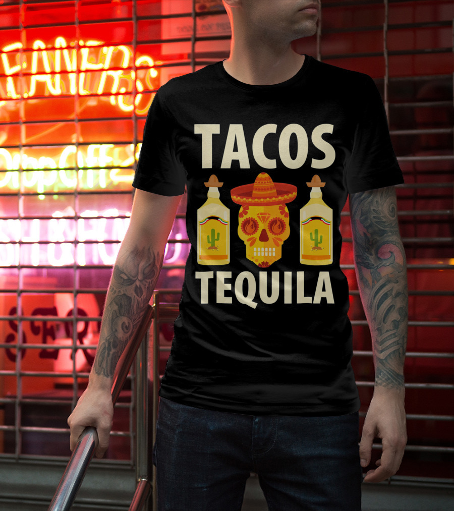 Cinco De Mayo Tacos Tequila Skull And Bottles T-Shirt