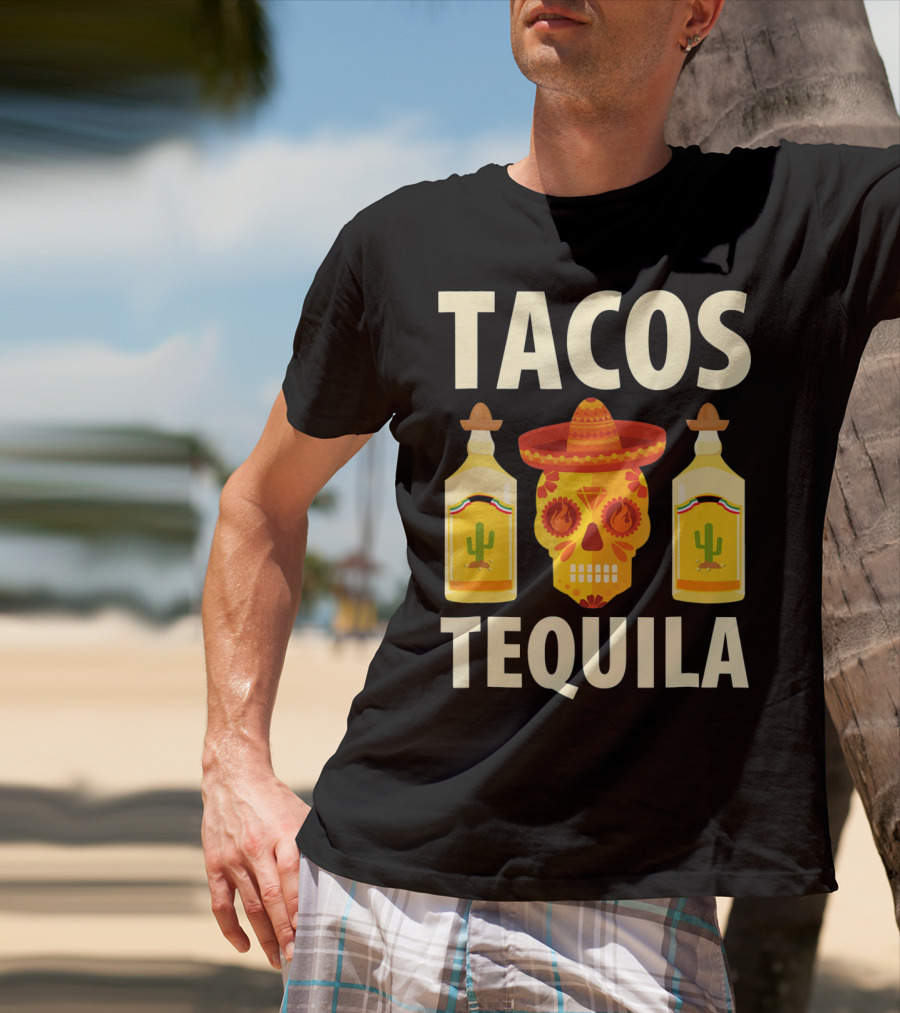 Cinco De Mayo Tacos Tequila Skull And Bottles T-Shirt