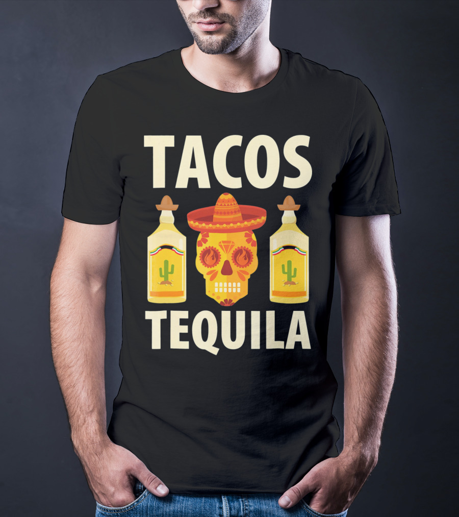 Cinco De Mayo Tacos Tequila Skull And Bottles T-Shirt