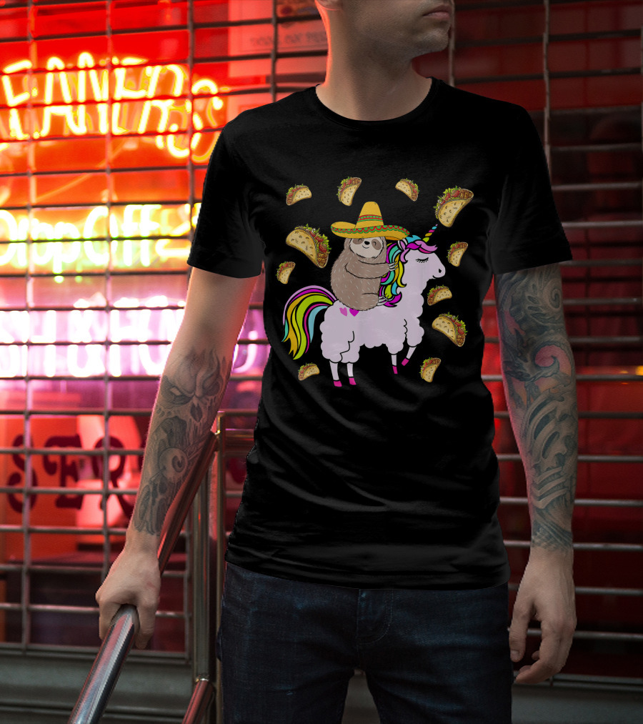 Sloth Riding Llamacorn Unicorn Cinco De Mayo Taco Fiesta T-Shirt