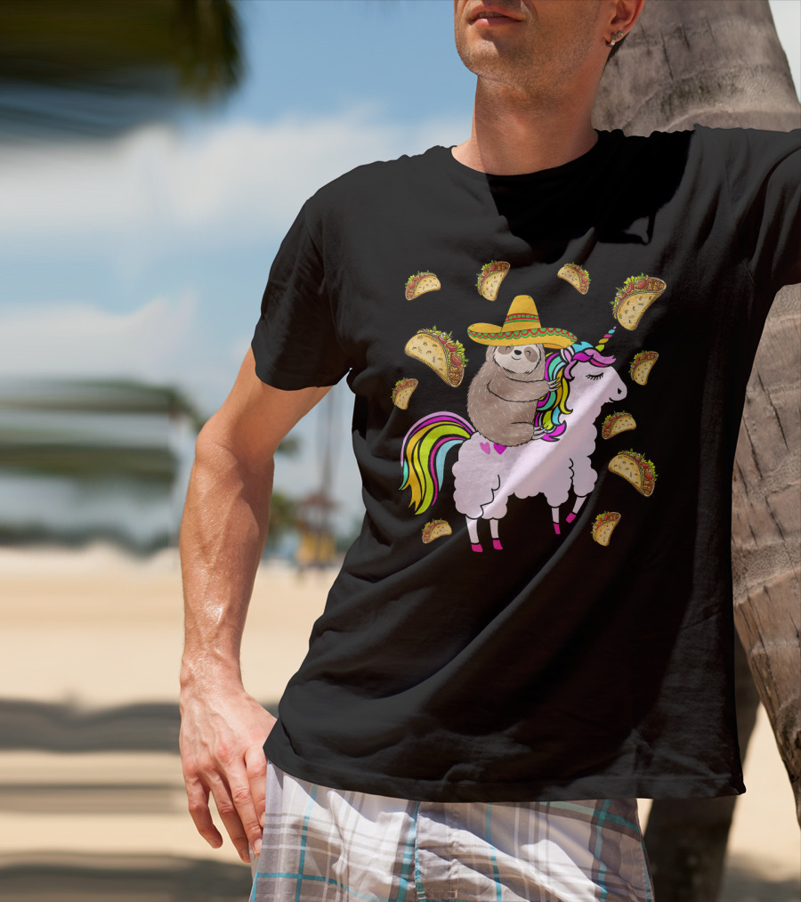 Sloth Riding Llamacorn Unicorn Cinco De Mayo Taco Fiesta T-Shirt