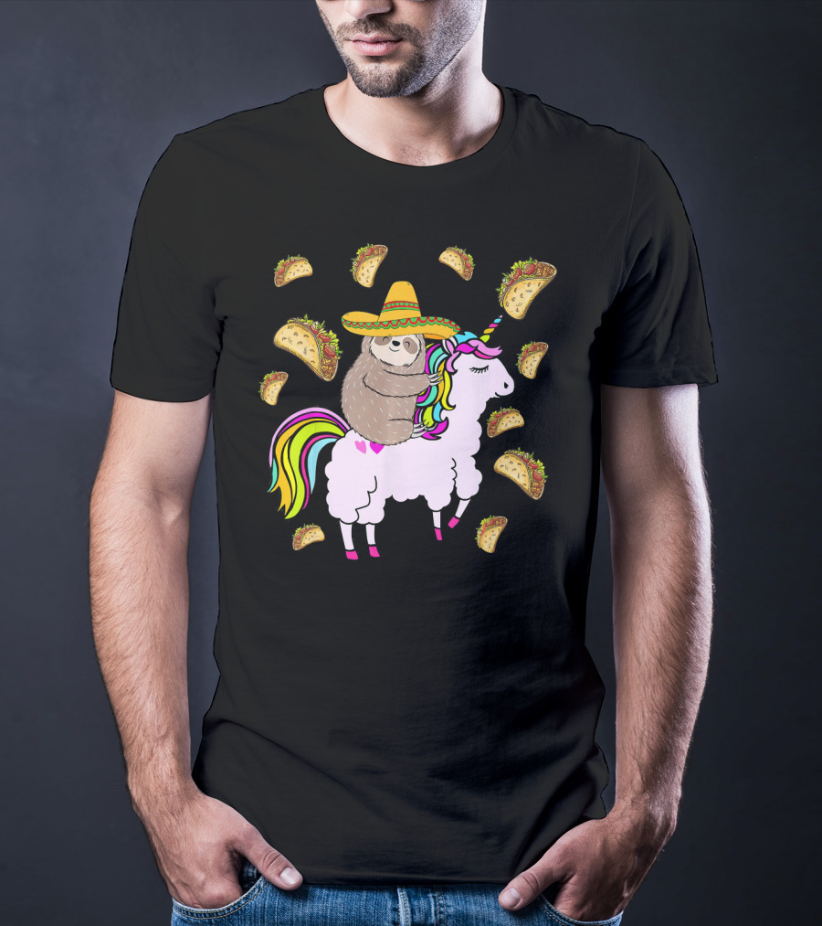 Sloth Riding Llamacorn Unicorn Cinco De Mayo Taco Fiesta T-Shirt