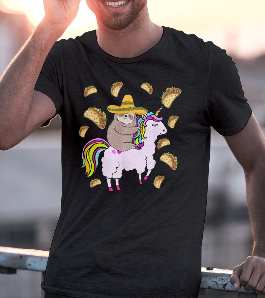 Sloth Riding Llamacorn Unicorn Cinco De Mayo Taco Fiesta T-Shirt