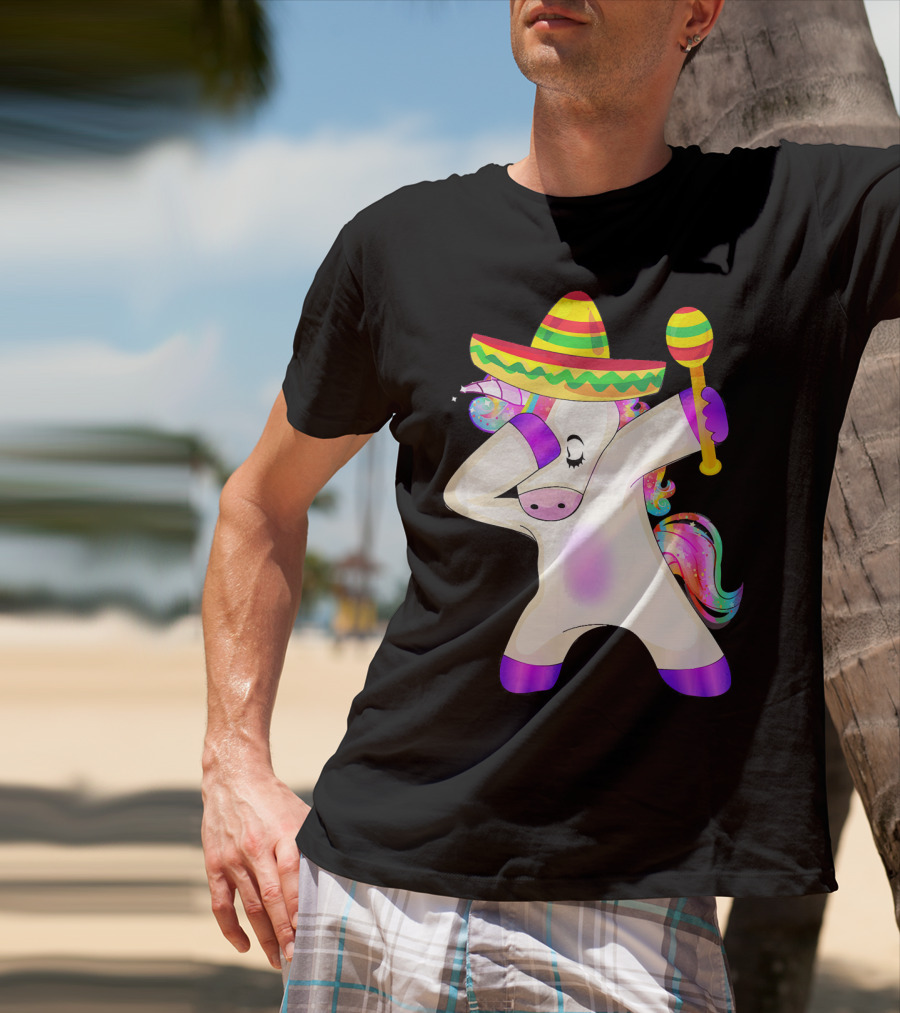 Cinco De Mayo Dabbing Unicorn Sombrero Maracas T-Shirt