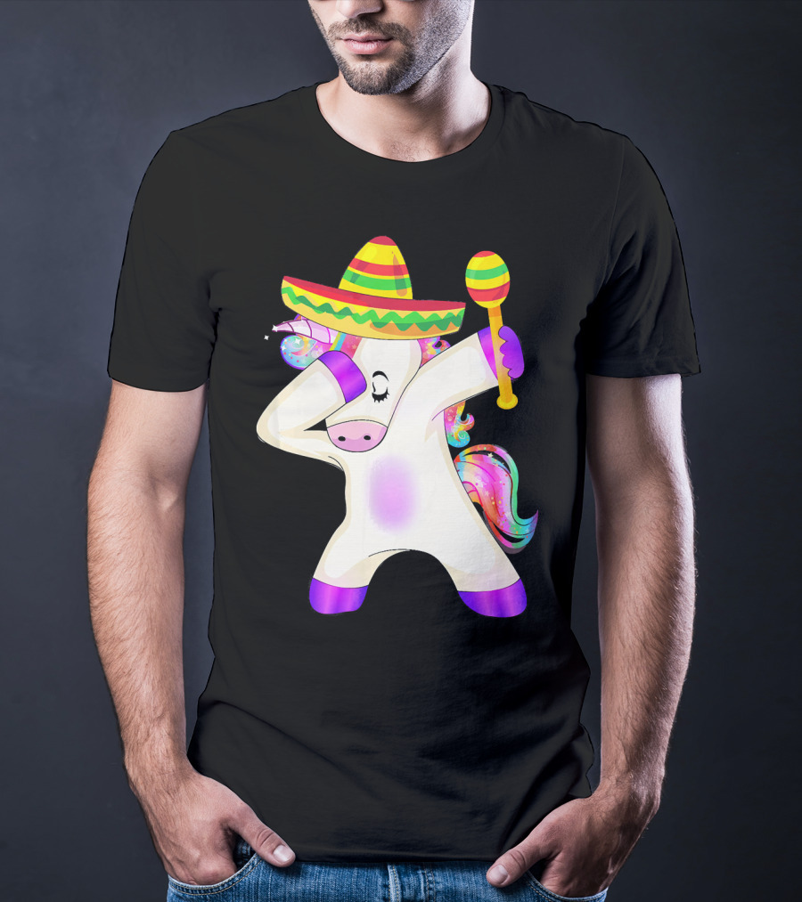 Cinco De Mayo Dabbing Unicorn Sombrero Maracas T-Shirt