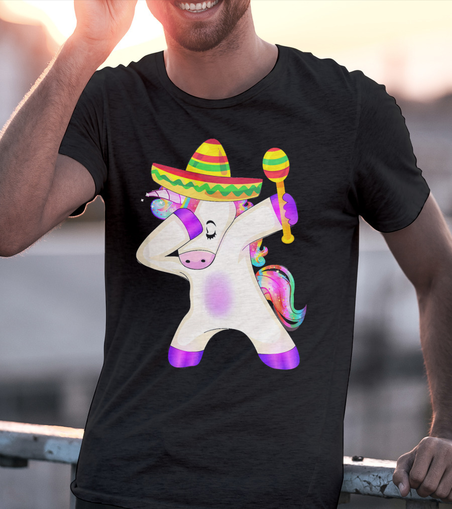 Cinco De Mayo Dabbing Unicorn Sombrero Maracas T-Shirt