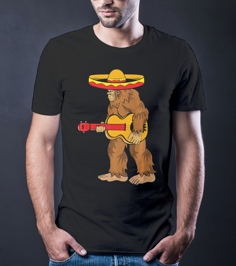 Bigfoot Carrying Guitar Cinco De Mayo Sombrero T-Shirt