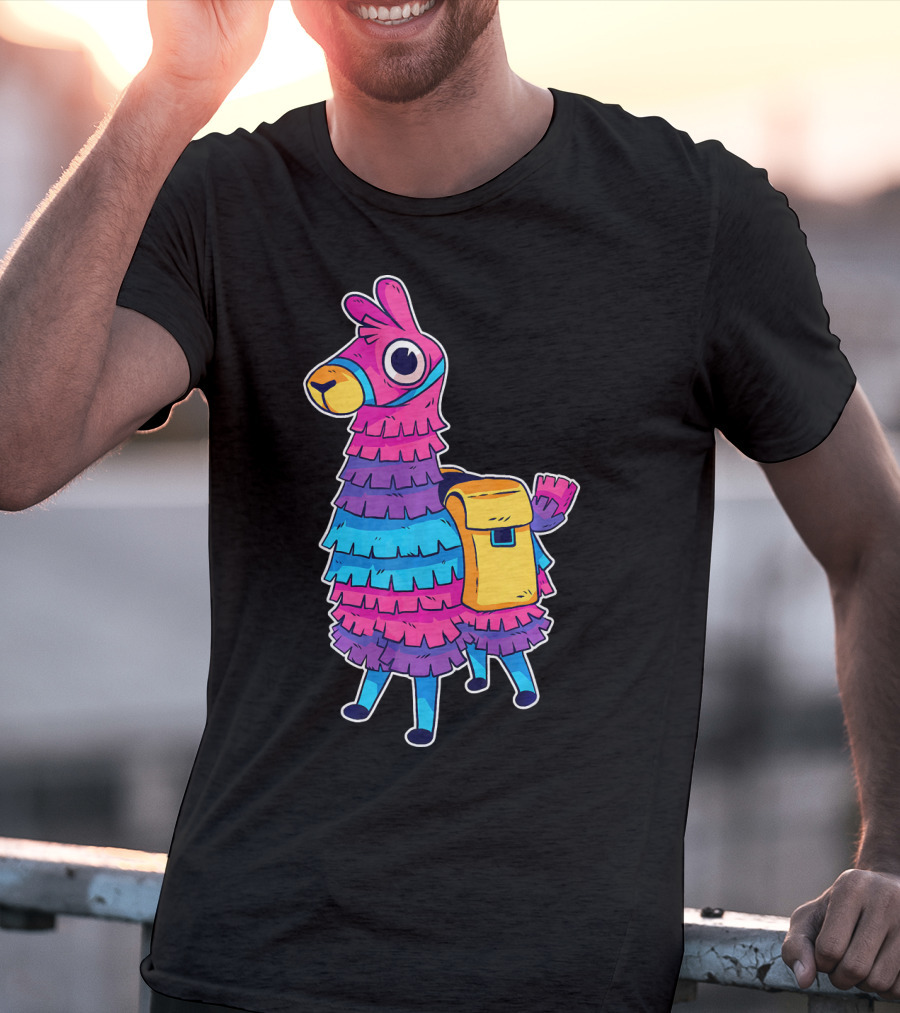 Llama Pinata Funny Festive Fiesta Party With Colorful Backpack T-Shirt