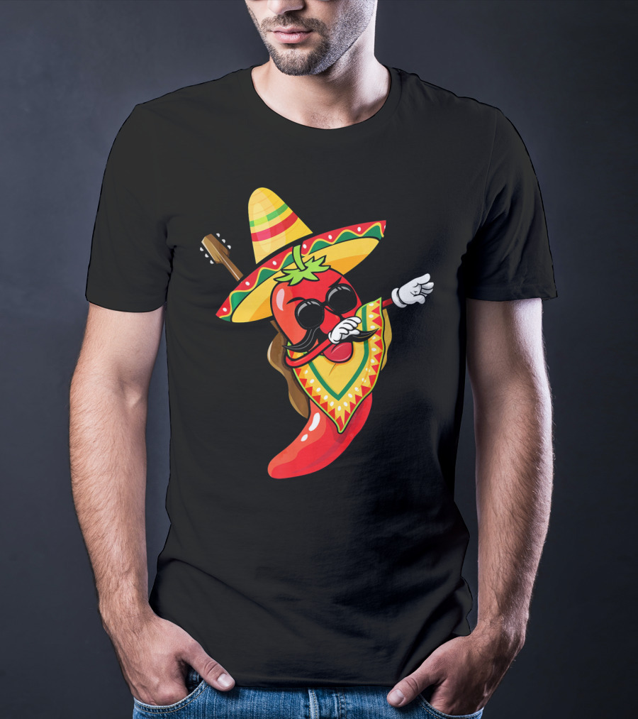 Mexican Poncho Cinco De Mayo Dabbing Jalapeño Sombrero Mustache Guitar T-Shirt