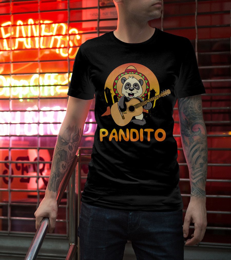Pandito Funny Mexican Panda With Sombrero And Guitar Fiesta T-Shirt