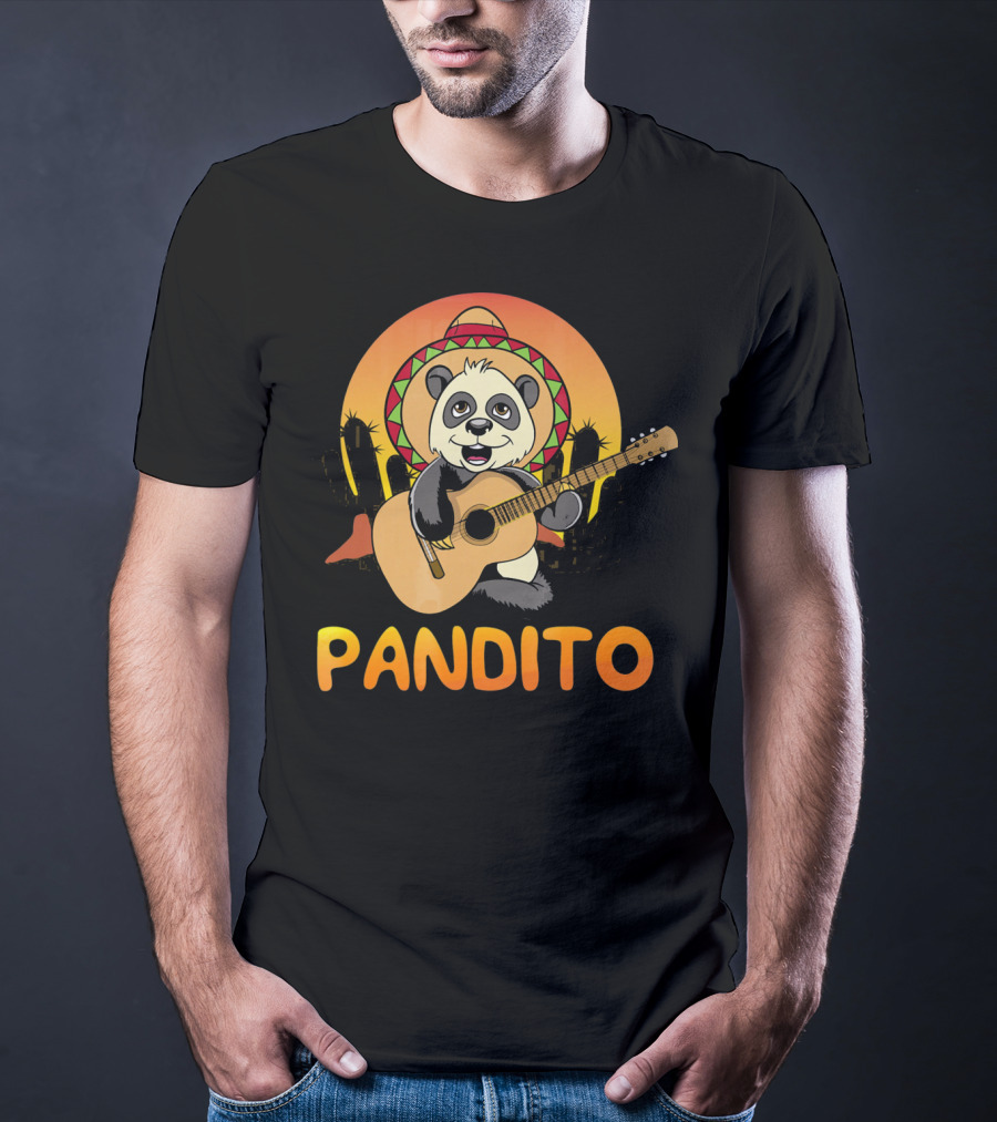 Pandito Funny Mexican Panda With Sombrero And Guitar Fiesta T-Shirt