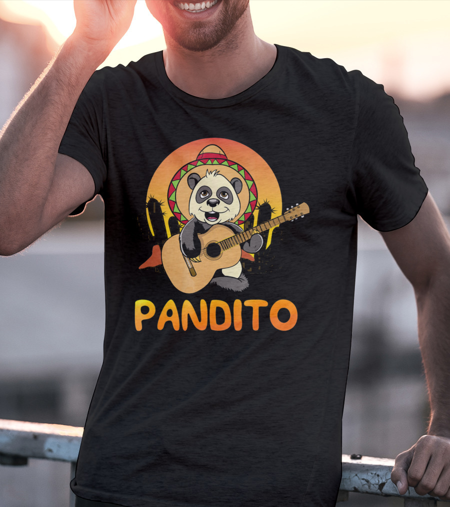 Pandito Funny Mexican Panda With Sombrero And Guitar Fiesta T-Shirt