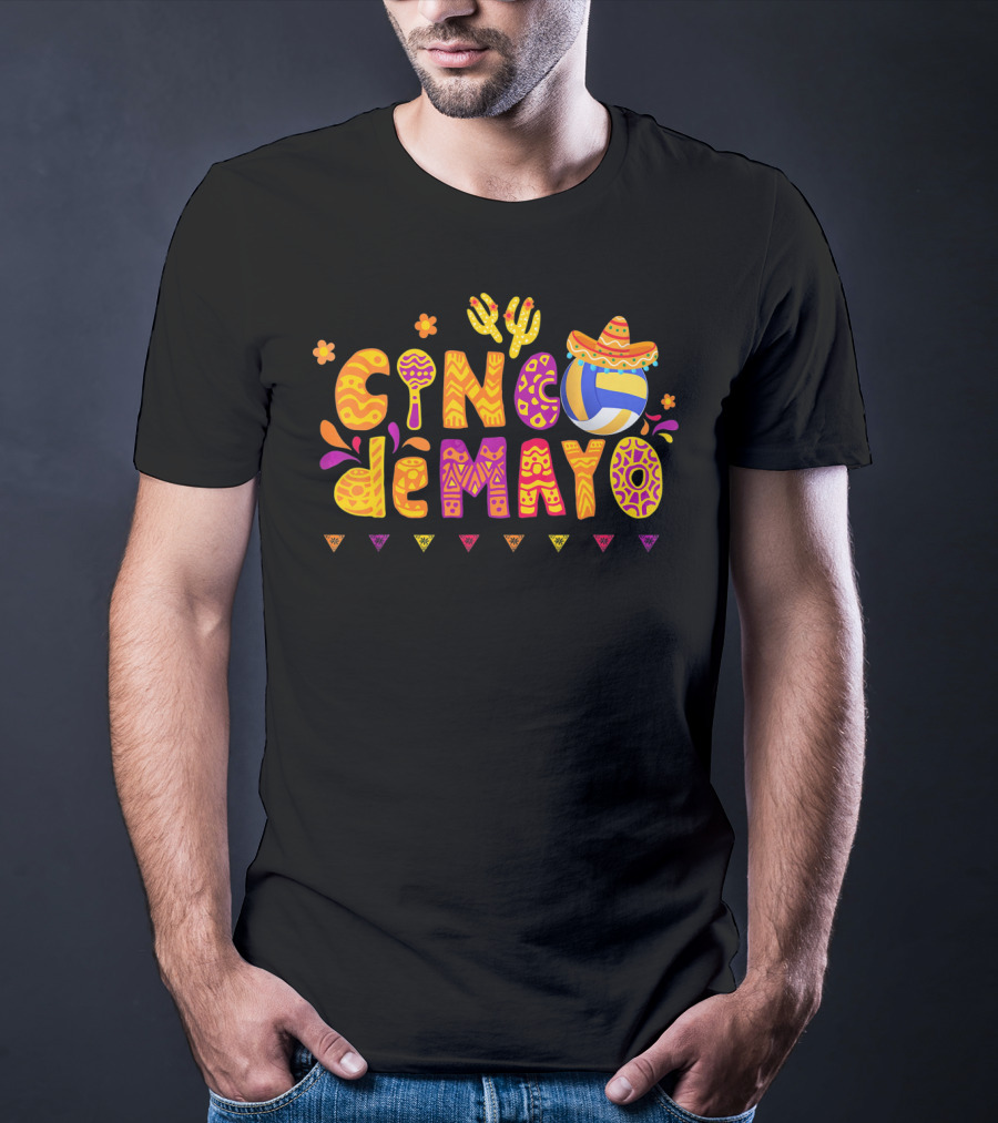 Cinco De Mayo Volleyball Fiesta With Sombrero And Cactus T-Shirt