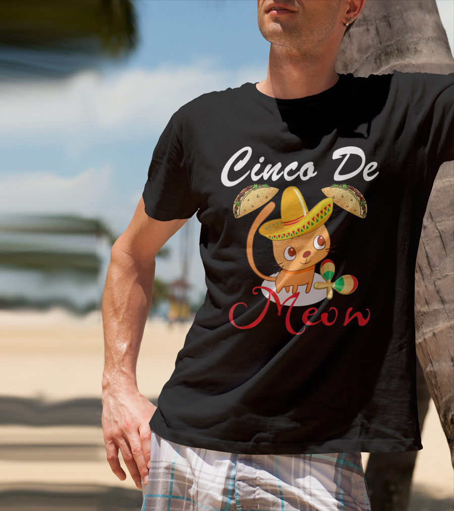 Cinco De Meow Cat In Sombrero With Tacos And Maracas T-Shirt
