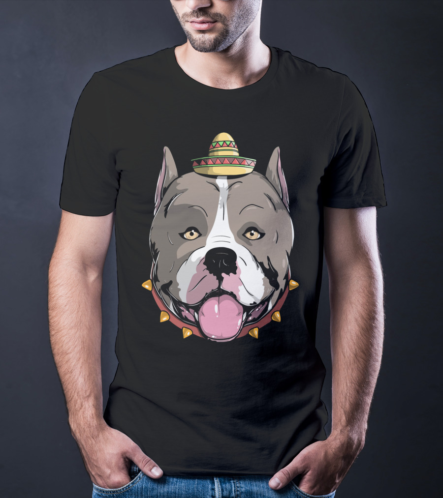 Pitbull Dog Sombrero Fiesta Cinco De Mayo T-Shirt