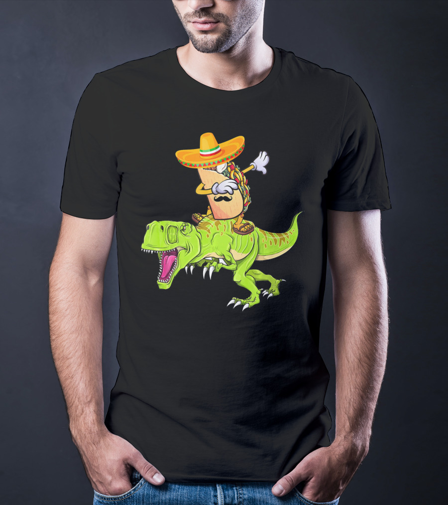 Dabbing Taco Sombrero On T-Rex Dinosaur T-Shirt