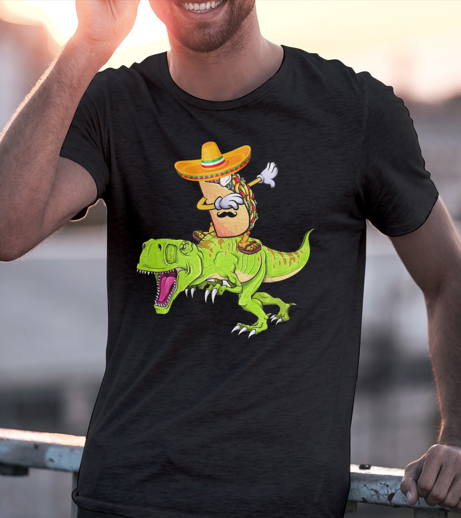Dabbing Taco Sombrero On T-Rex Dinosaur T-Shirt