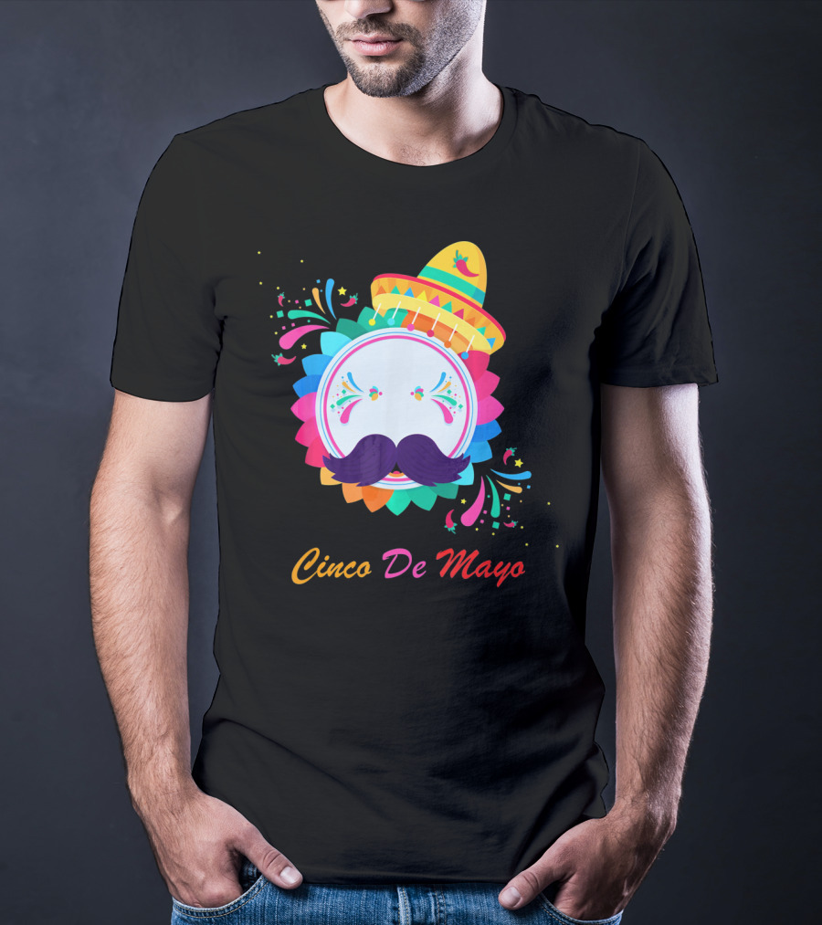 Cinco De Mayo Colorful Sombrero Mustache T-Shirt