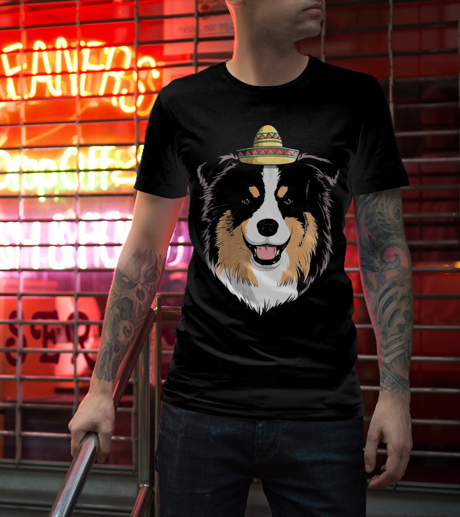 Australian Shepherd Dog Sombrero Cinco Celebration Hat T-Shirt