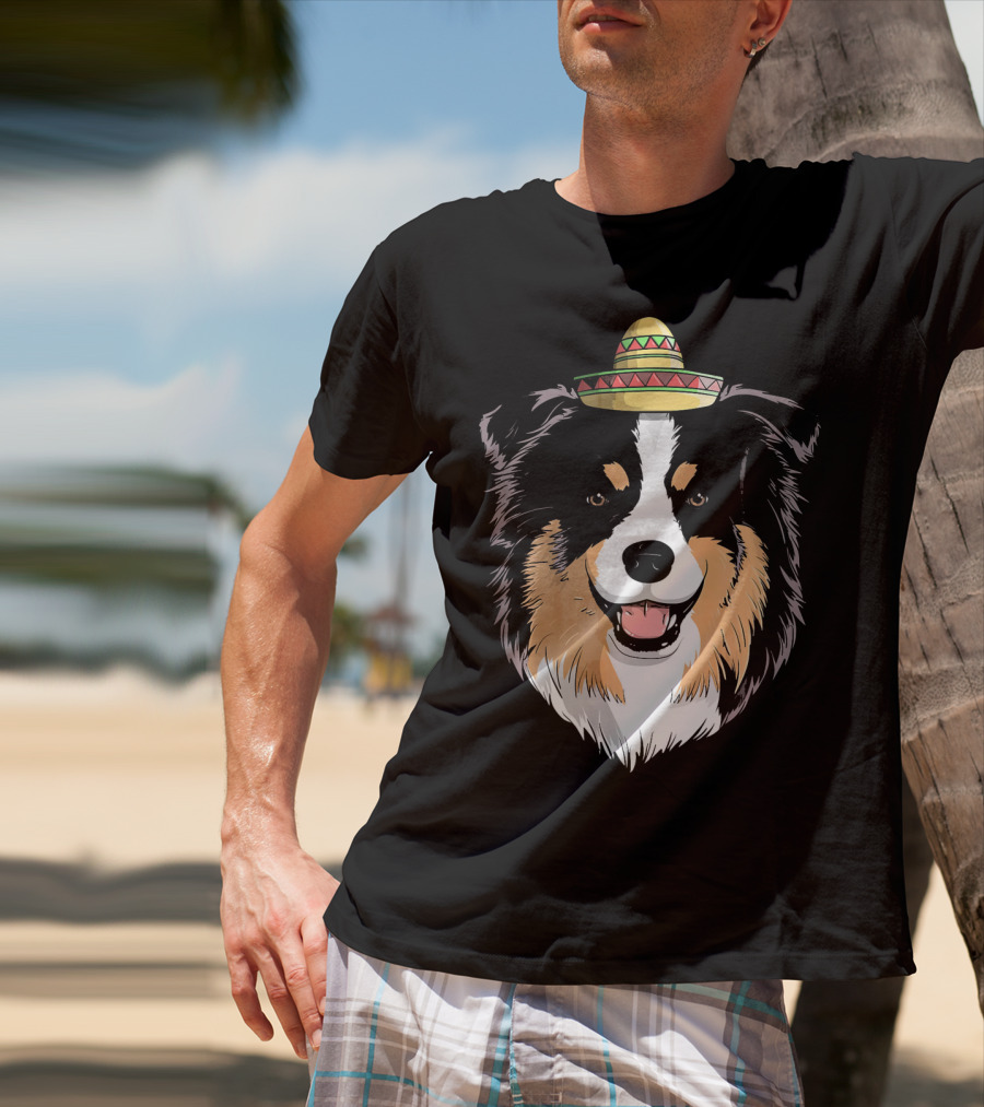 Australian Shepherd Dog Sombrero Cinco Celebration Hat T-Shirt