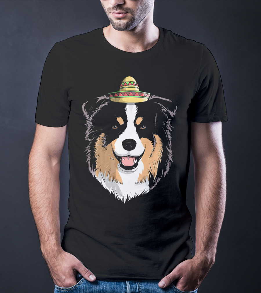 Australian Shepherd Dog Sombrero Cinco Celebration Hat T-Shirt