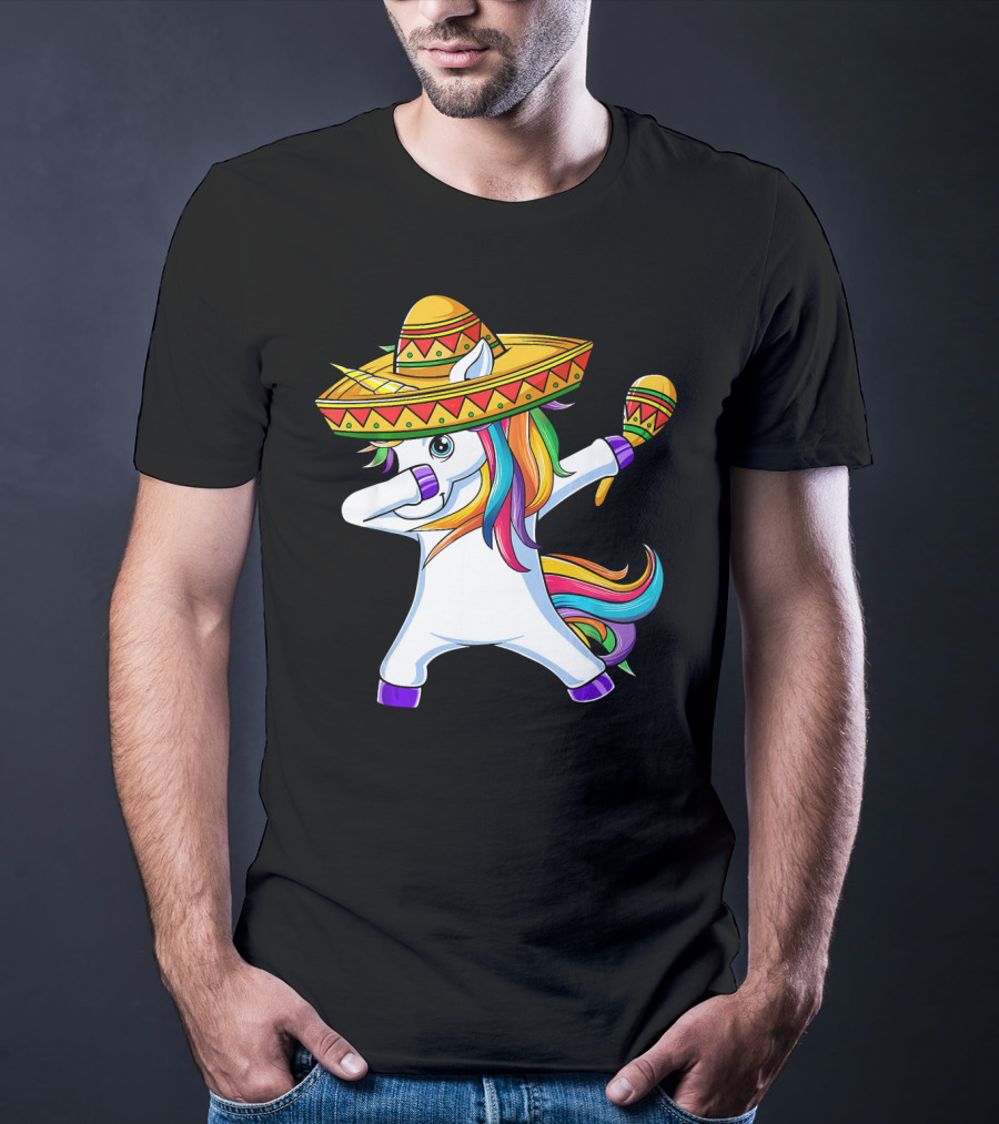 Dabbing Unicorn Cinco De Mayo Girls Sombrero And Maracas T-Shirt