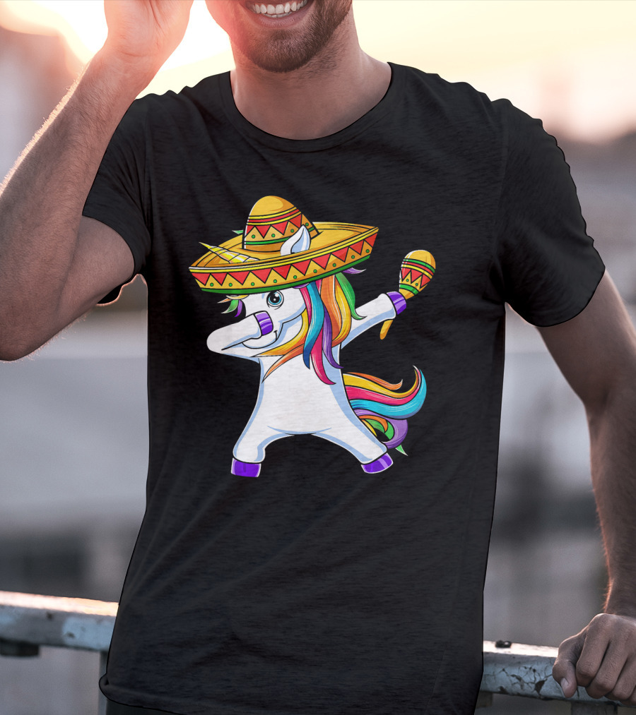 Dabbing Unicorn Cinco De Mayo Girls Sombrero And Maracas T-Shirt
