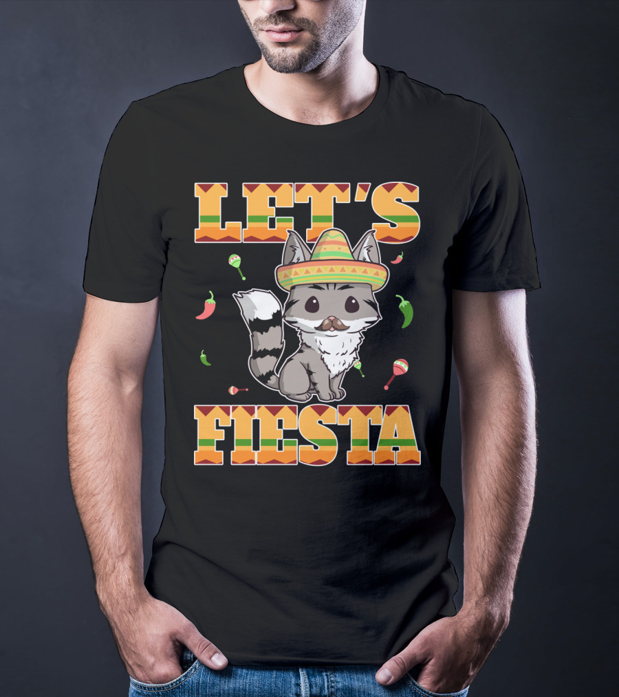 Let's Fiesta Cat Sombrero Chillies Cinco De Mayo Mexican T-Shirt