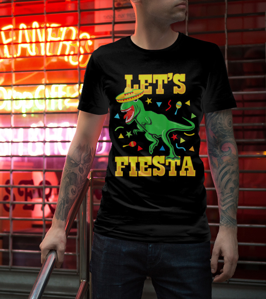 Tyrannosaurus Dinosaur Let's Fiesta Cinco De Mayo Sombrero Maracas T-Shirt