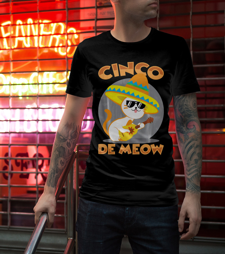 Cinco De Meow Cat Sombrero Guitar Fiesta T-Shirt